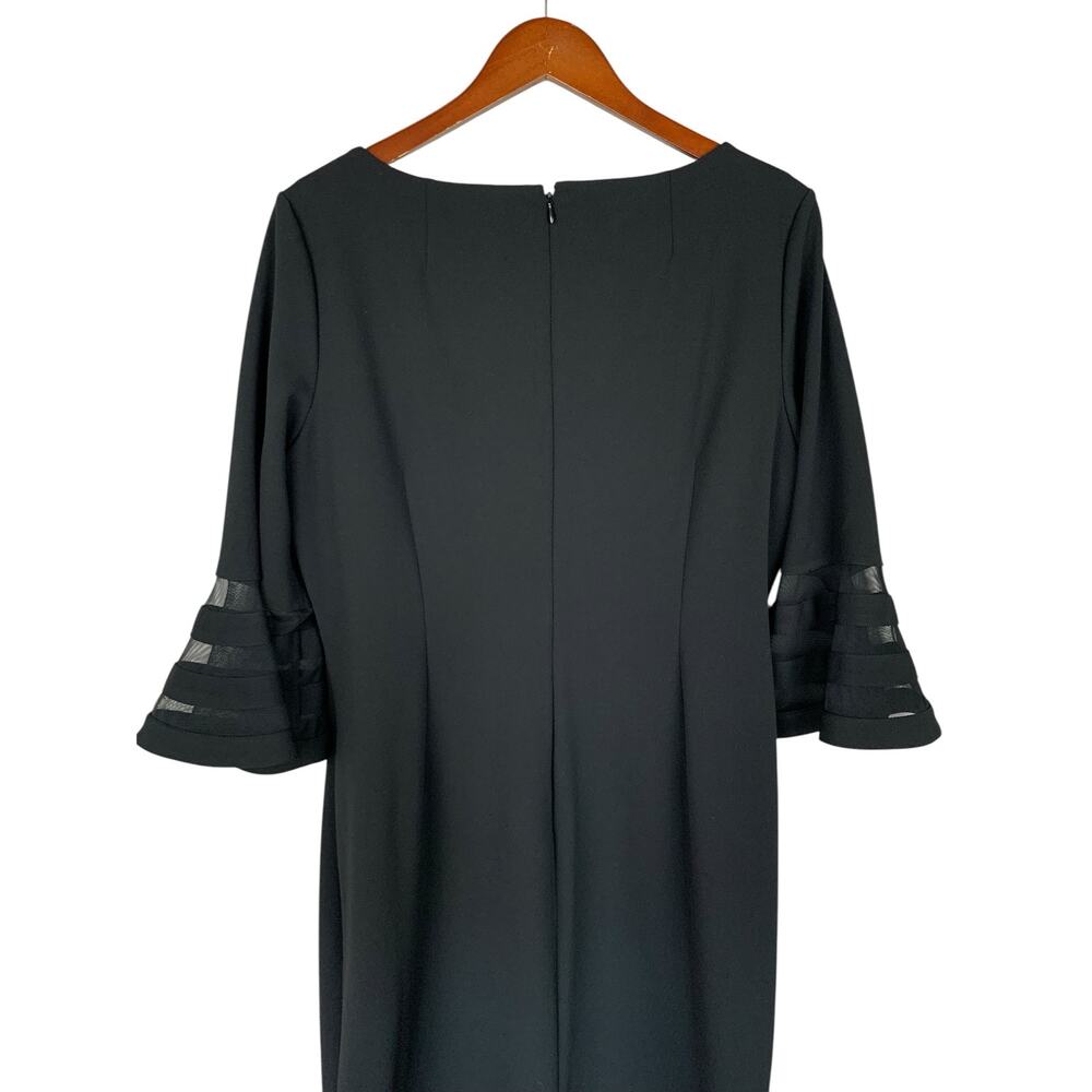 Calvin Klein Sheath Dress Black Bell Sleeve Illusion Trim Knee Length Women's 16 - Picture 6 of 9